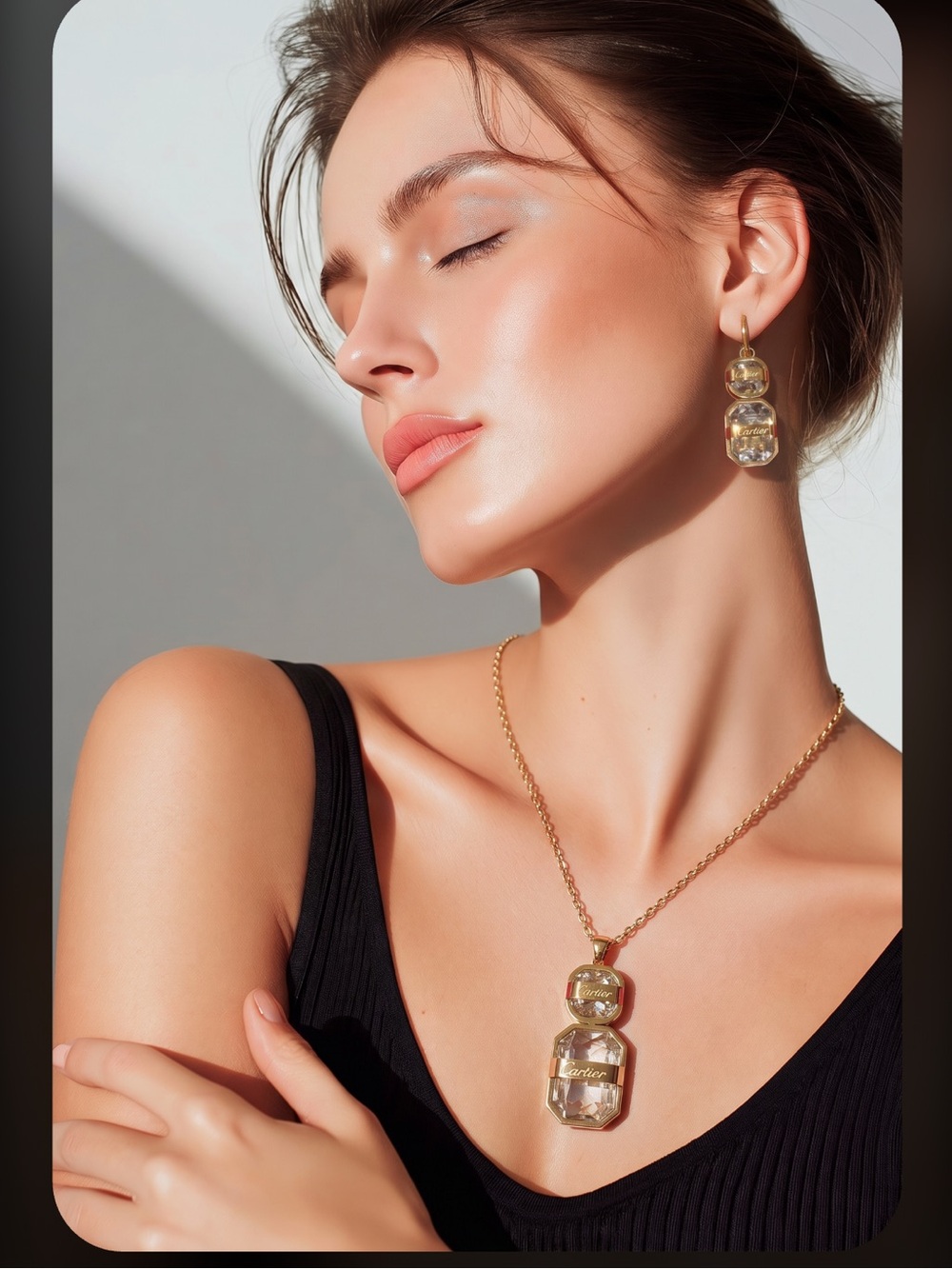 Gold-Tone Double Drop Pendant Necklace and Earrings